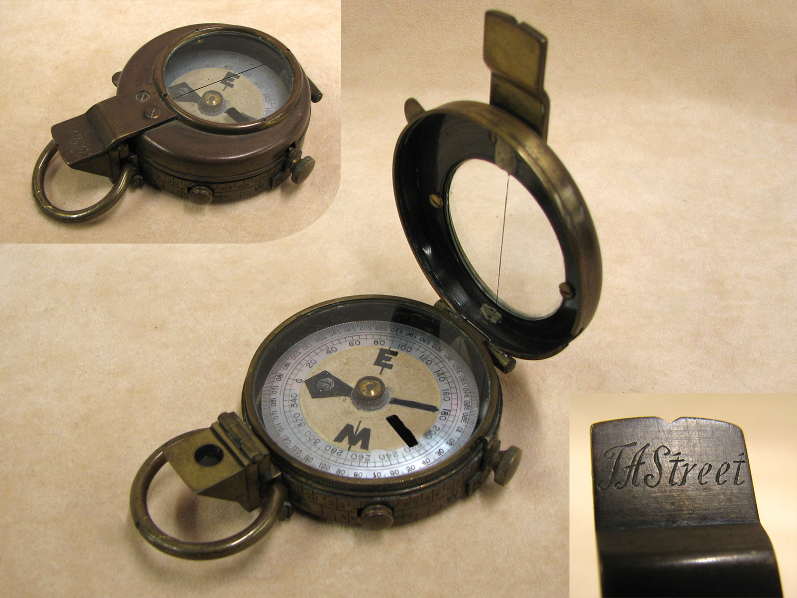 WW1 era Verner's Pattern MK VI prismatic marching compass owned by J A Street